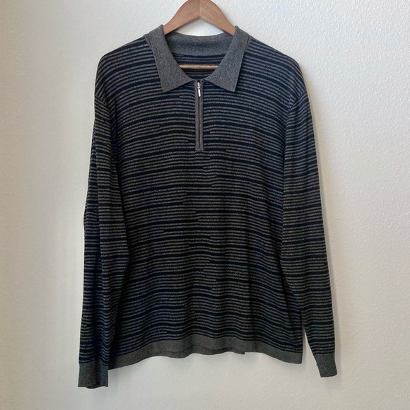 🆕 Ralph Lauren Wool 1/4 Zip Pullover - Gray & Black Striped
